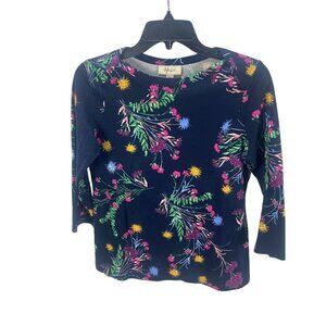 Style & Co Floral 3/4 Sleeve Top Size PM Navy Lightweight Casual Bohemian